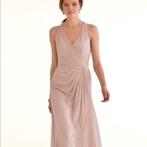 DAVID’S BRIDAL Extra Length Mesh T-strap Back Halter maxi blush dress women’s 6